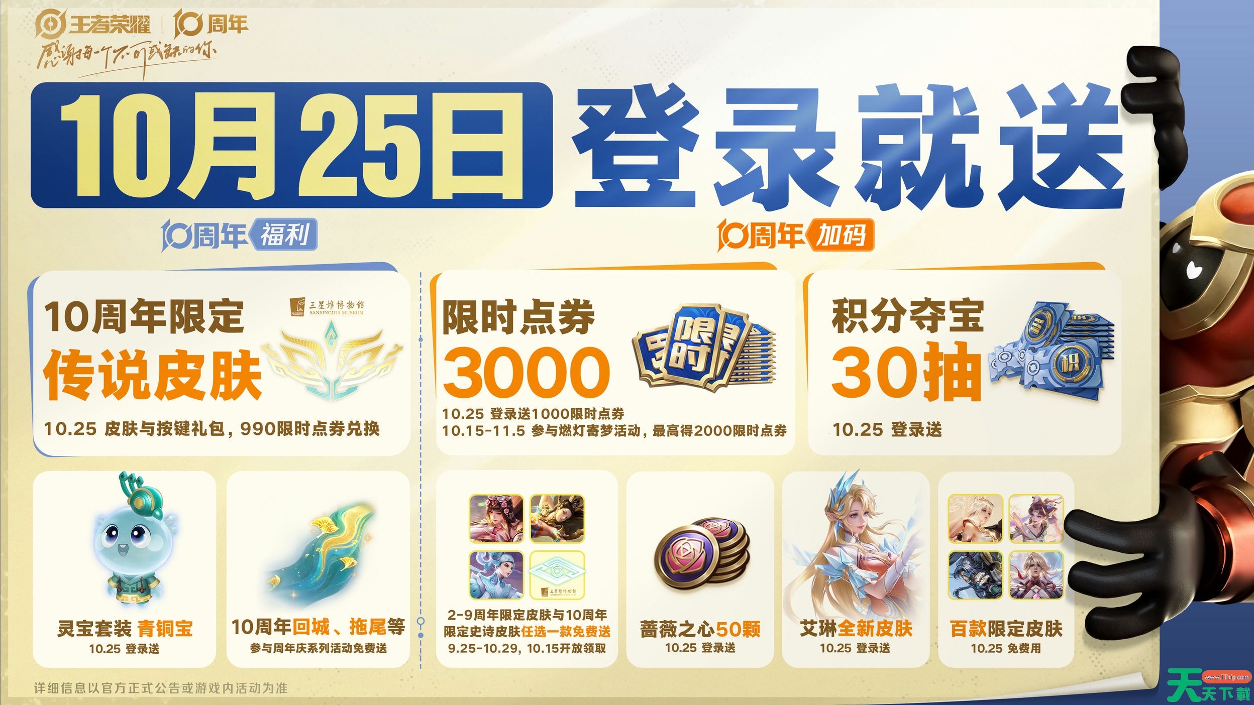 王者荣耀十周年福利大全 王者荣耀十周年点券皮肤免费送